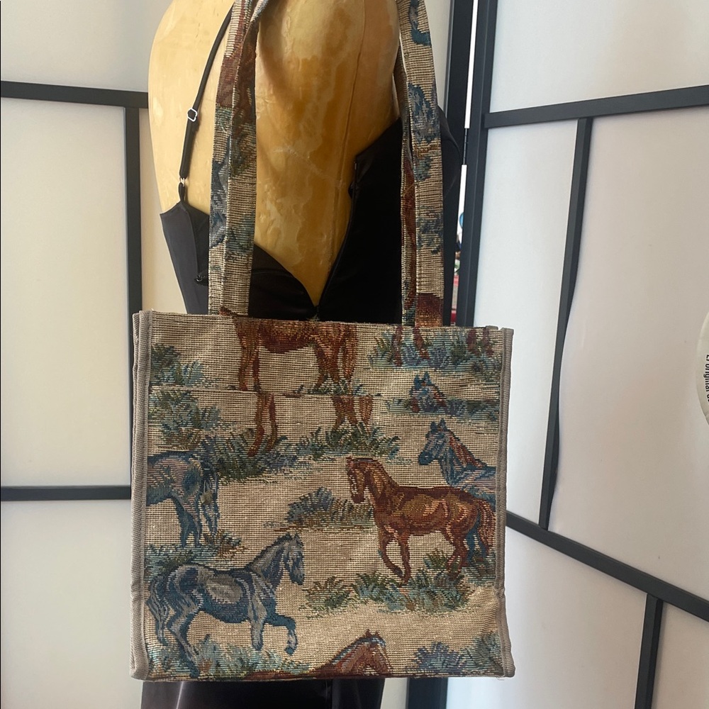 Jade Equestrian Tapestry Shoulder Tote